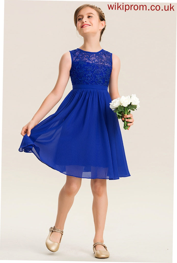 Annika Neck Knee-Length Junior Bridesmaid Dresses A-Line Scoop Chiffon Lace