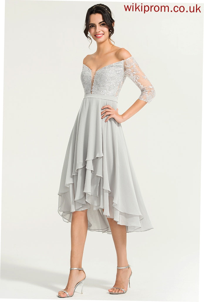 Off-the-Shoulder Beading With A-Line Abbigail Asymmetrical Lace Dress Cocktail Chiffon Cocktail Dresses