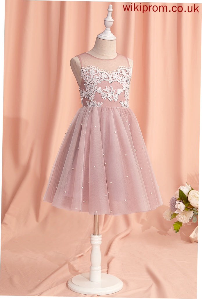 A-Line With Girl Lace/Beading Tulle Angelina - Dress Flower Scoop Knee-length Neck Sleeveless Flower Girl Dresses