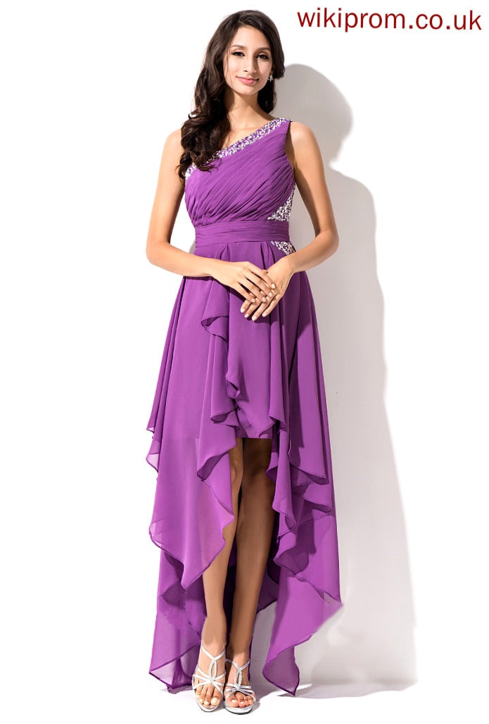 One-Shoulder Beading Sequins Abby With Homecoming Dresses Homecoming Asymmetrical Chiffon Ruffle A-Line Dress