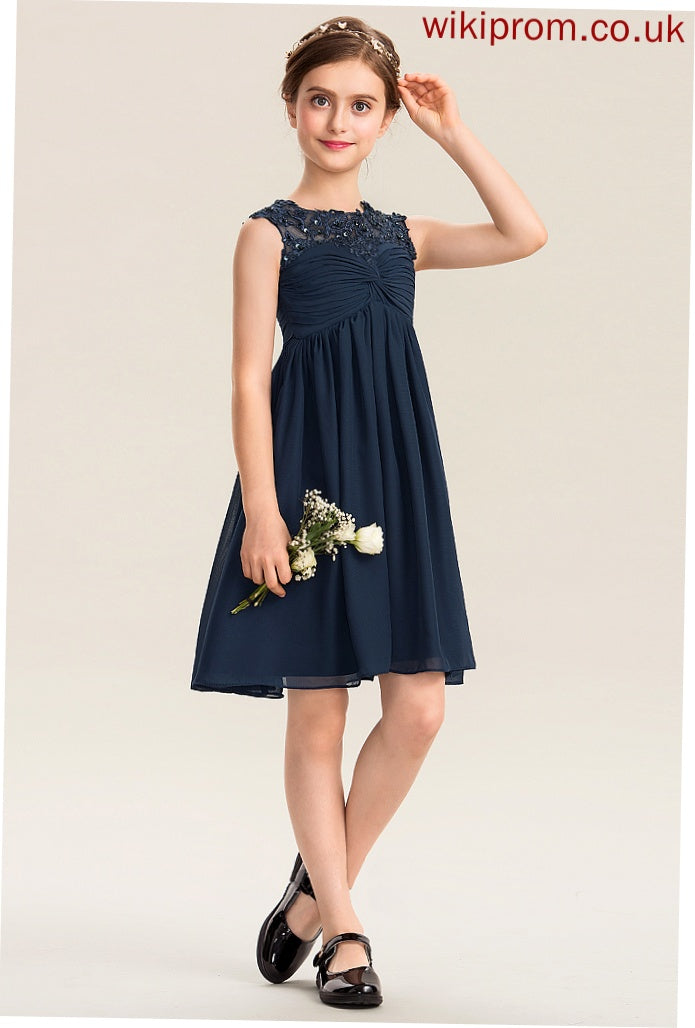 Chiffon Empire Ruffle Beading Neck Scoop Lace With Charlize Junior Bridesmaid Dresses Sequins Knee-Length