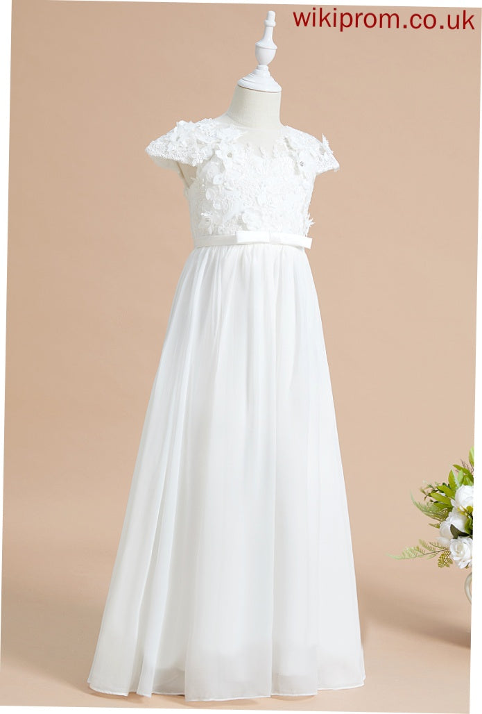 Short With Girl Flower Flower(s) - A-Line Chiffon/Lace Sleeves Neck Flower Girl Dresses Katelyn Scoop Dress Floor-length