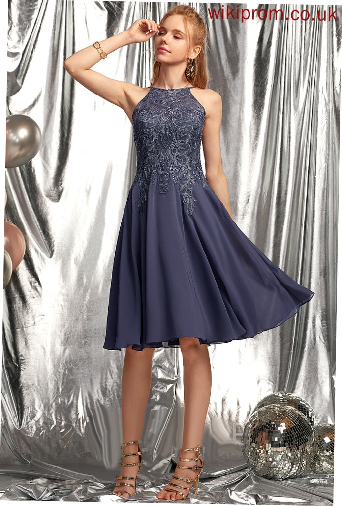 Lace With Appliques Prom Dresses A-Line Scoop Krystal Knee-Length Chiffon