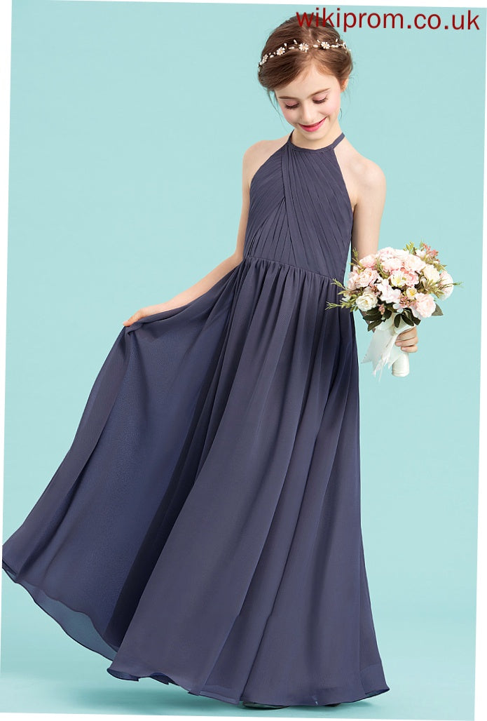 A-Line Neck Penelope Scoop Floor-Length Ruffle Chiffon Junior Bridesmaid Dresses With