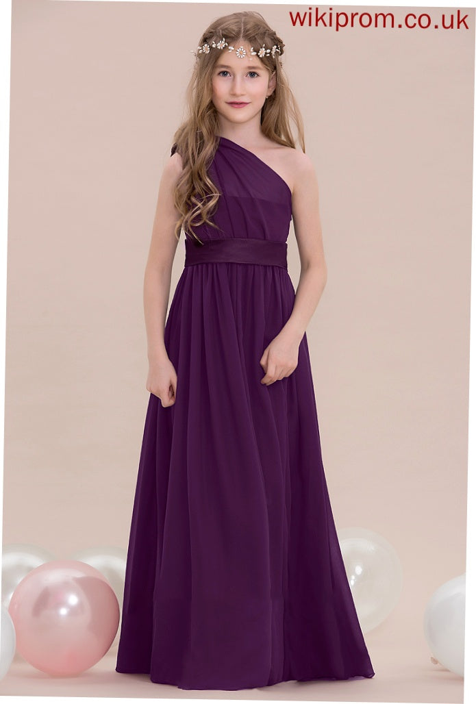 Junior Bridesmaid Dresses A-Line Floor-Length Ruffle Chiffon One-Shoulder Ashley With