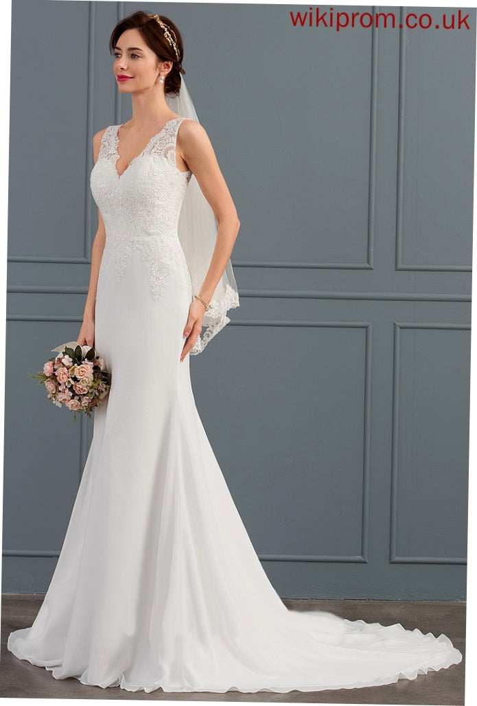 Wedding Train Wedding Dresses Court Trumpet/Mermaid Lace Chiffon V-neck Charlize Dress