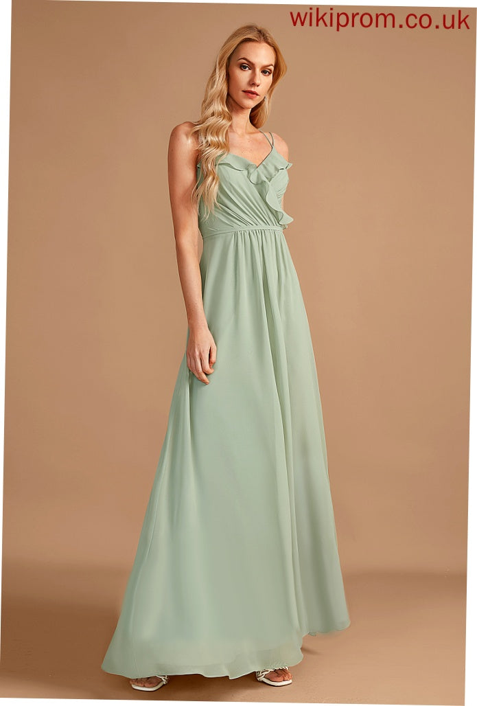 A-Line Length Embellishment Silhouette V-neck Floor-Length Ruffle Fabric Neckline Shyann V-Neck Sleeveless Bridesmaid Dresses