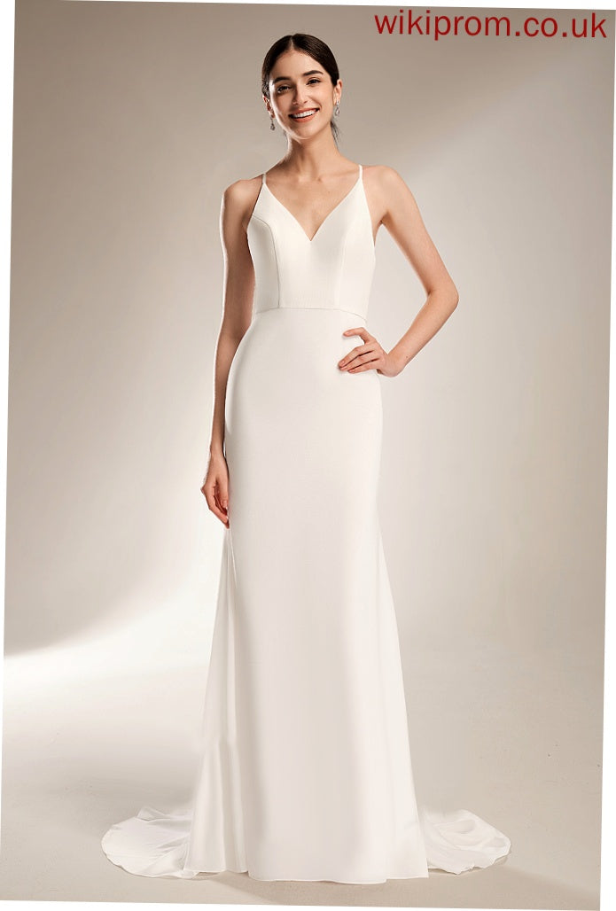 Chiffon Wedding Dresses With Court Sheath/Column Renata V-neck Train Lace Wedding Dress