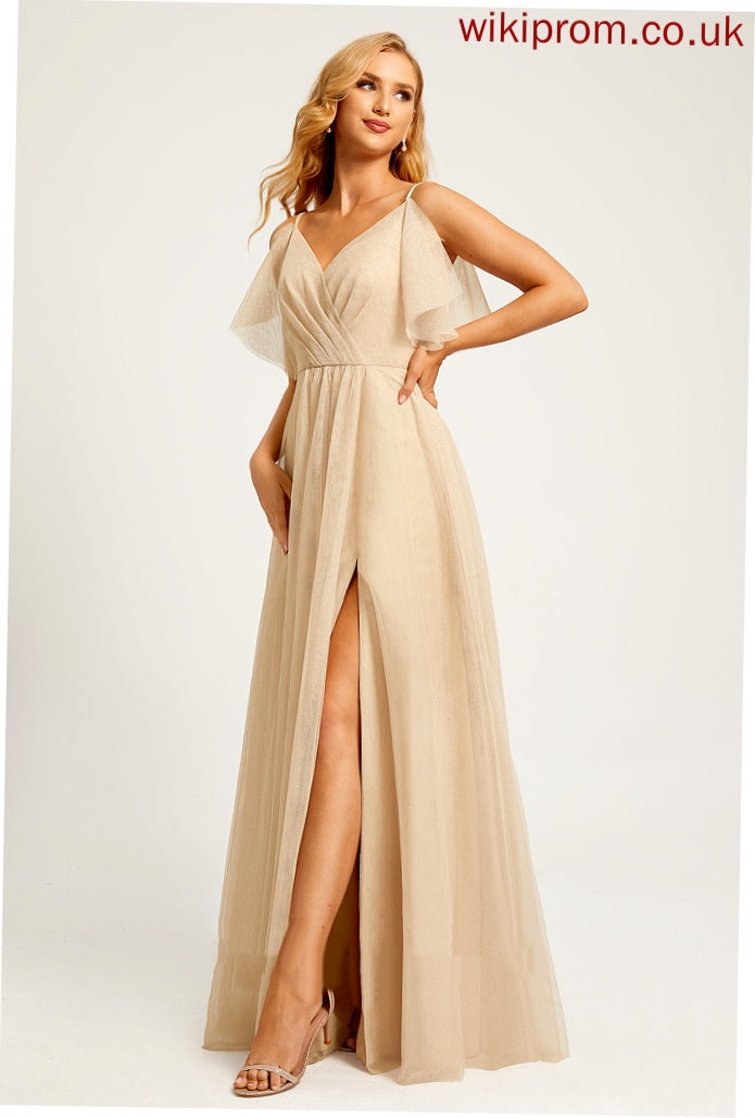 Floor-Length Length Embellishment SplitFront Silhouette A-Line Fabric Neckline V-neck Laney Bridesmaid Dresses