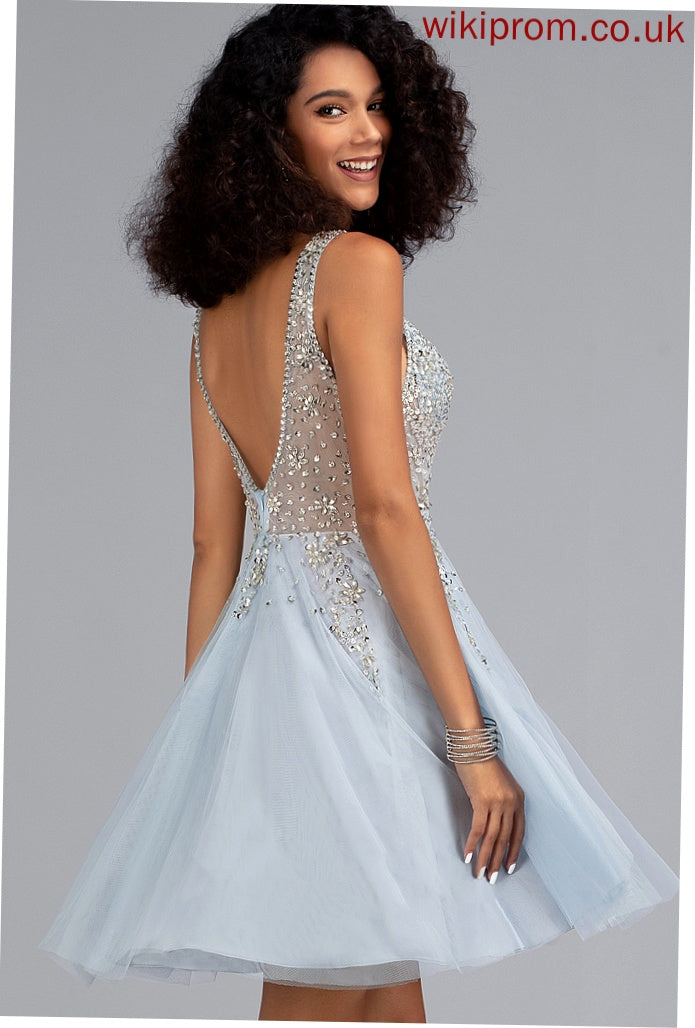 Jess Homecoming Dress Sequins Short/Mini Tulle V-neck With Beading A-Line Homecoming Dresses