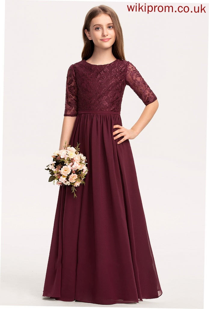 Chiffon Scoop Lace Junior Bridesmaid Dresses A-Line Camila Neck Floor-Length