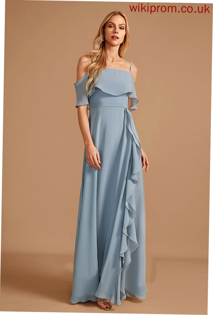 Off-the-Shoulder Embellishment Length Silhouette Ruffle Neckline A-Line SplitFront Floor-Length Fabric Elisabeth Trumpet/Mermaid Bridesmaid Dresses