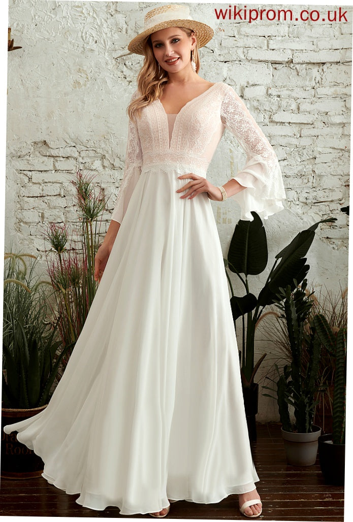 Hilary Wedding Dresses V-neck Lace Chiffon Dress Wedding Floor-Length A-Line