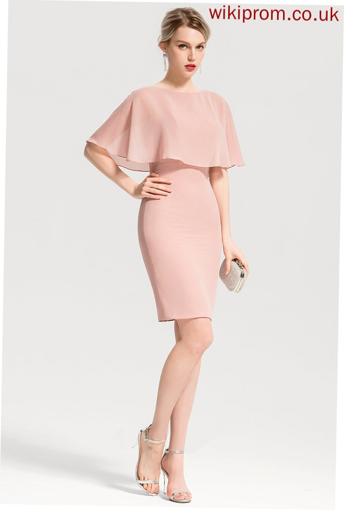 Aleah Chiffon Sheath/Column Ruffles Cocktail Dresses Neck Dress With Cocktail Cascading Knee-Length Scoop