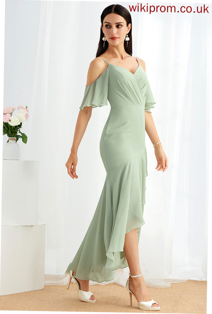 Ruffle Length Fabric Silhouette Neckline Embellishment V-neck Trumpet/Mermaid Asymmetrical Laney Bridesmaid Dresses