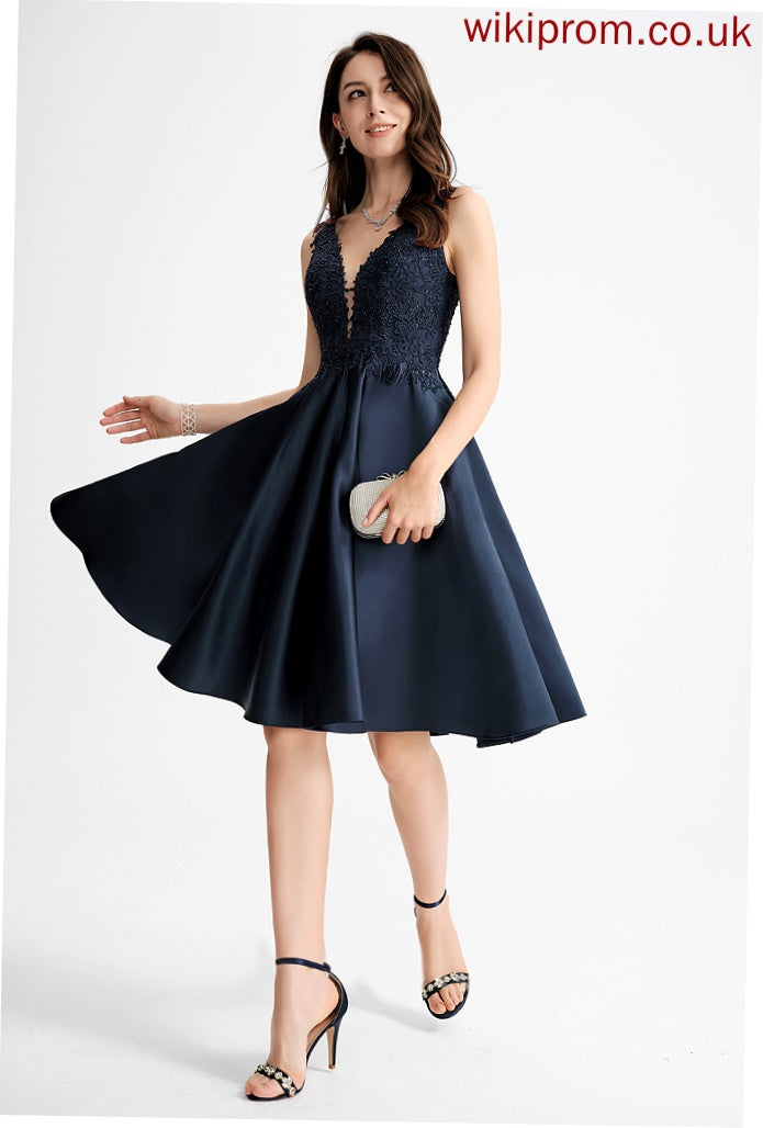 Beading Homecoming Lace Dress Anaya A-Line Knee-Length With Satin V-neck Homecoming Dresses