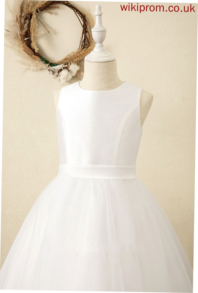 A-Line Satin/Tulle Sleeveless Adison Tea-length Dress Flower Neck - Scoop Flower Girl Dresses Girl