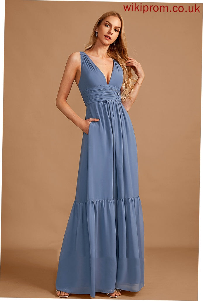 Silhouette A-Line Length Pockets Fabric V-neck Floor-Length Neckline Embellishment Janae Bridesmaid Dresses