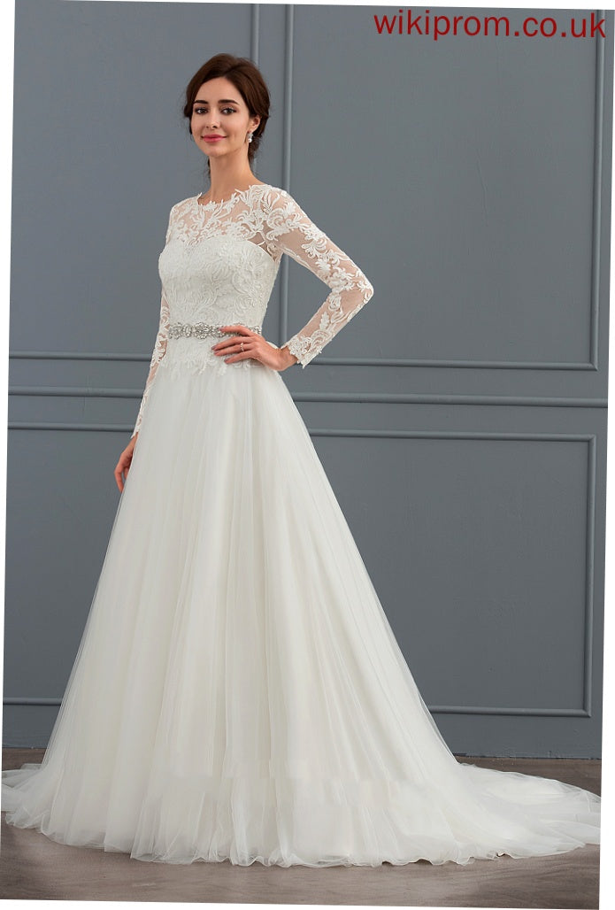 Lace Train Wedding Dresses Sweep Wedding Ball-Gown/Princess Helen Dress Tulle