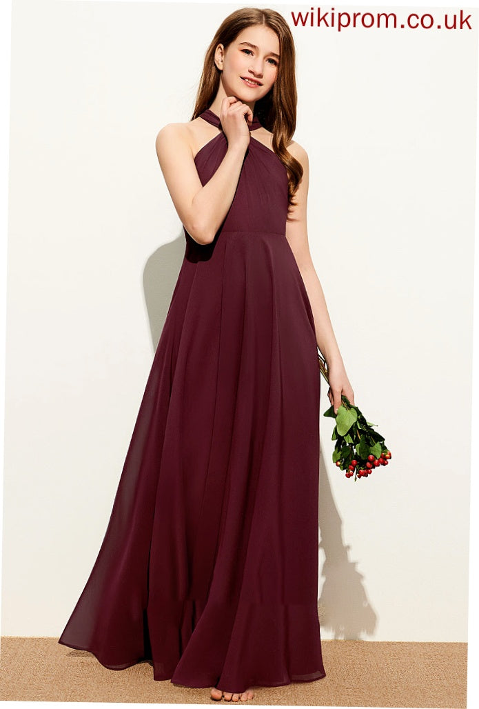 Floor-Length Junior Bridesmaid Dresses Ruffle Chiffon Marlene A-Line V-neck With