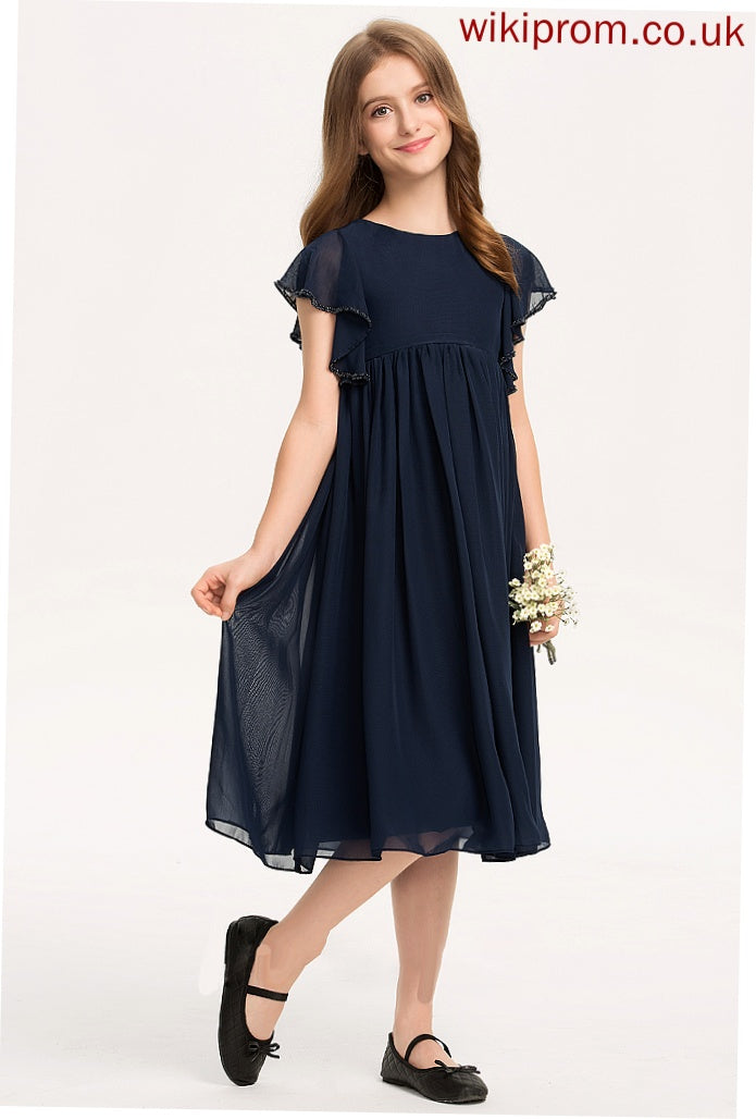 With Junior Bridesmaid Dresses Scoop Knee-Length Mildred Chiffon A-Line Beading Neck