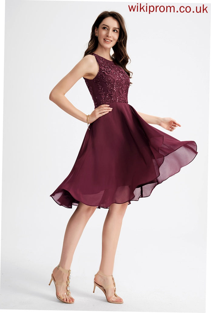 Scoop Neck Sequins Dress A-Line Asymmetrical With Homecoming Chelsea Chiffon Lace Homecoming Dresses