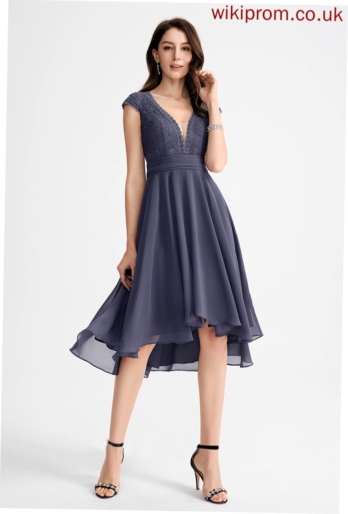 Cocktail With Lace Rosa Asymmetrical Chiffon Pleated Cocktail Dresses V-neck A-Line Dress