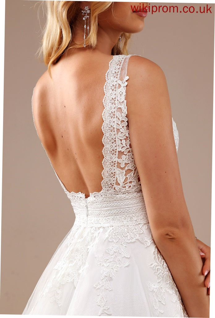 With Lace Tulle Wedding Dresses A-Line Lace Renee Wedding V-neck Knee-Length Dress