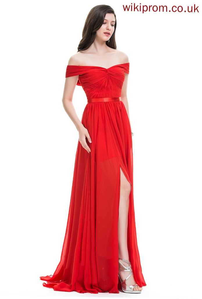 SweepTrain Fabric Embellishment Ruffle Neckline Length A-Line Off-the-Shoulder Silhouette Dayanara Bridesmaid Dresses