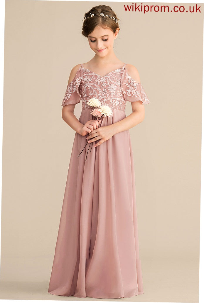 Lace Floor-Length V-neck Annalise A-Line Chiffon Junior Bridesmaid Dresses