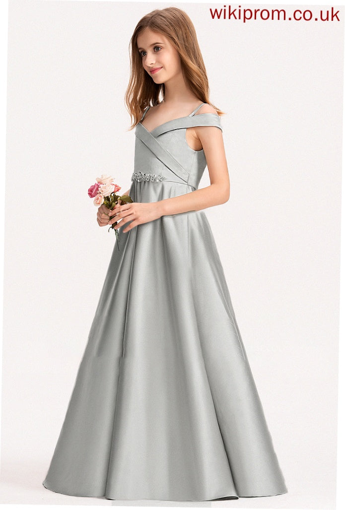 Junior Bridesmaid Dresses Adrianna Ball-Gown/Princess Off-the-Shoulder Floor-Length Satin