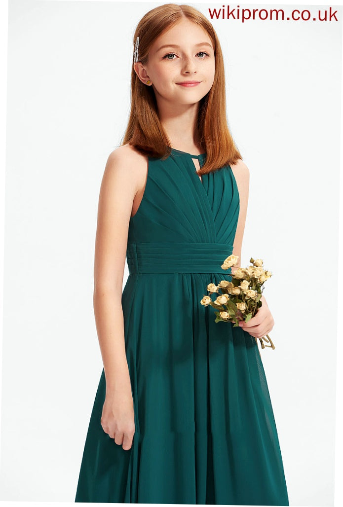 Ruffle Chiffon Neck Floor-Length Riya With Scoop Junior Bridesmaid Dresses A-Line