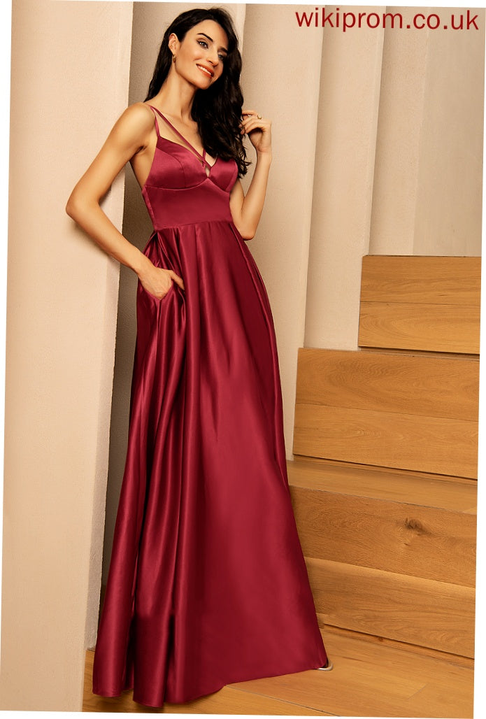 A-Line Straps&Sleeves Neckline Floor-Length Silhouette Length Fabric V-neck Satin Lola Natural Waist Floor Length Bridesmaid Dresses