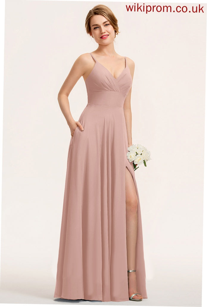 Prom Dresses Chiffon Floor-Length With A-Line V-neck Tara Ruffle