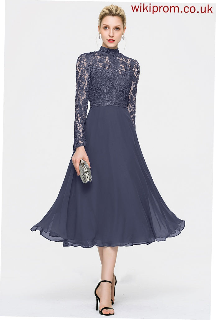 Chiffon Neck Dress Cocktail Cocktail Dresses Lace High Tea-Length A-Line Frances