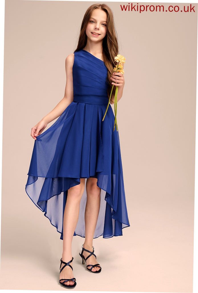 Junior Bridesmaid Dresses Ruffles One-Shoulder Bow(s) Asymmetrical Chiffon A-Line With Jaelynn