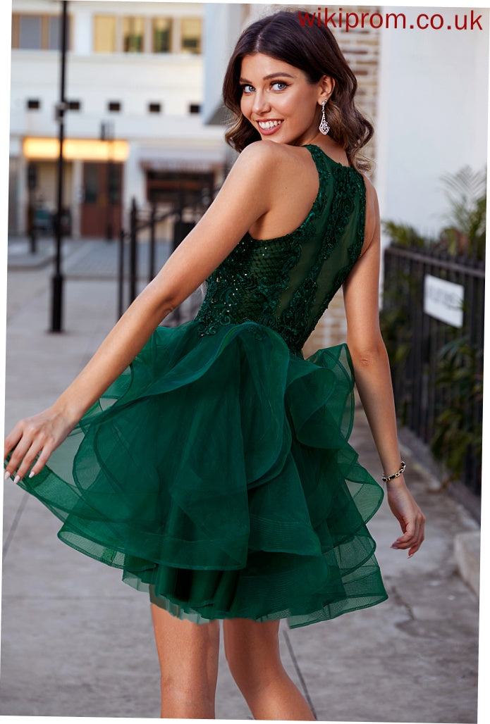 Ball-Gown/Princess Short/Mini Homecoming Kamari Sequins Neck Dress Lace With Homecoming Dresses Scoop Tulle