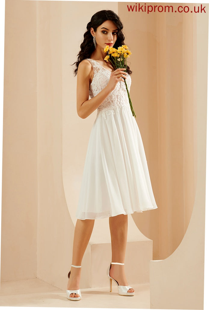 Wedding Dresses Lace A-Line Knee-Length Chiffon Sequins Wedding With V-neck Cornelia Dress