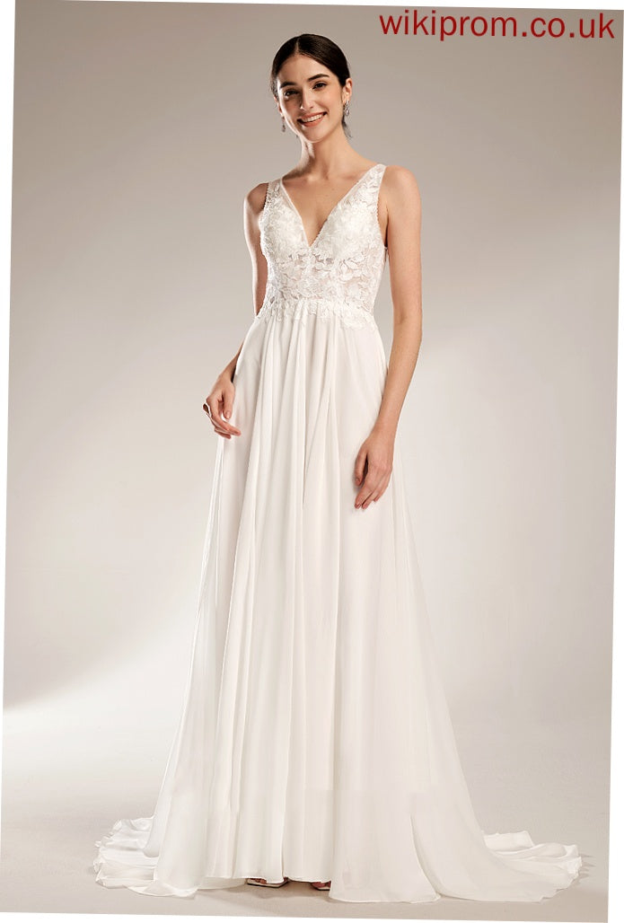 Court V-neck Beading Suzanne Sequins A-Line Lace With Wedding Dress Train Chiffon Wedding Dresses