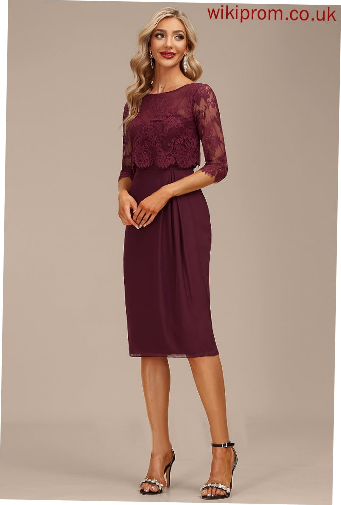 Lace Cocktail Sheath/Column Knee-Length Scoop Zariah Chiffon Dress Ruffle With Neck Cocktail Dresses