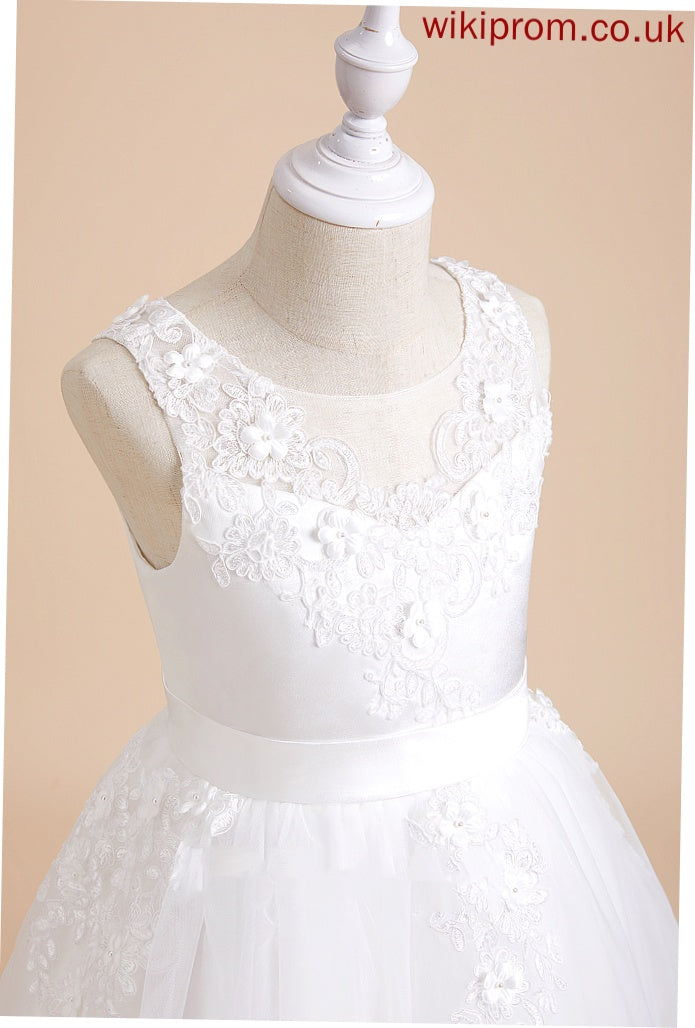 Jaslene Girl Dress - Flower Sleeveless Flower Girl Dresses Neck With Tea-length A-Line Tulle/Lace Beading/Flower(s) Scoop