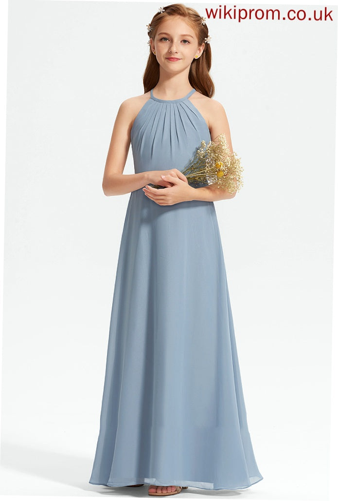 Neck Scoop With Ruffle Nellie A-Line Chiffon Junior Bridesmaid Dresses Floor-Length