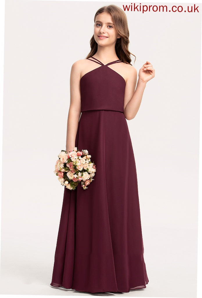 Chiffon V-neck Corinne A-Line Floor-Length Junior Bridesmaid Dresses