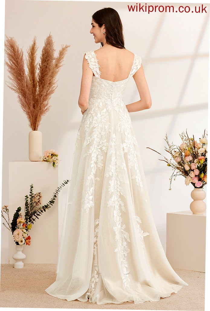 Wedding Sweep With A-Line Dress Tulle Beading Wedding Dresses Train Off-the-Shoulder Sequins Lace Cailyn