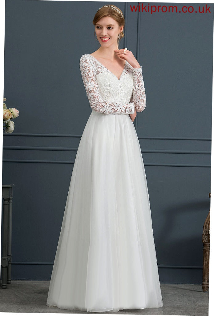 V-neck Lace Tulle Wedding Janiyah Dress A-Line Floor-Length Wedding Dresses