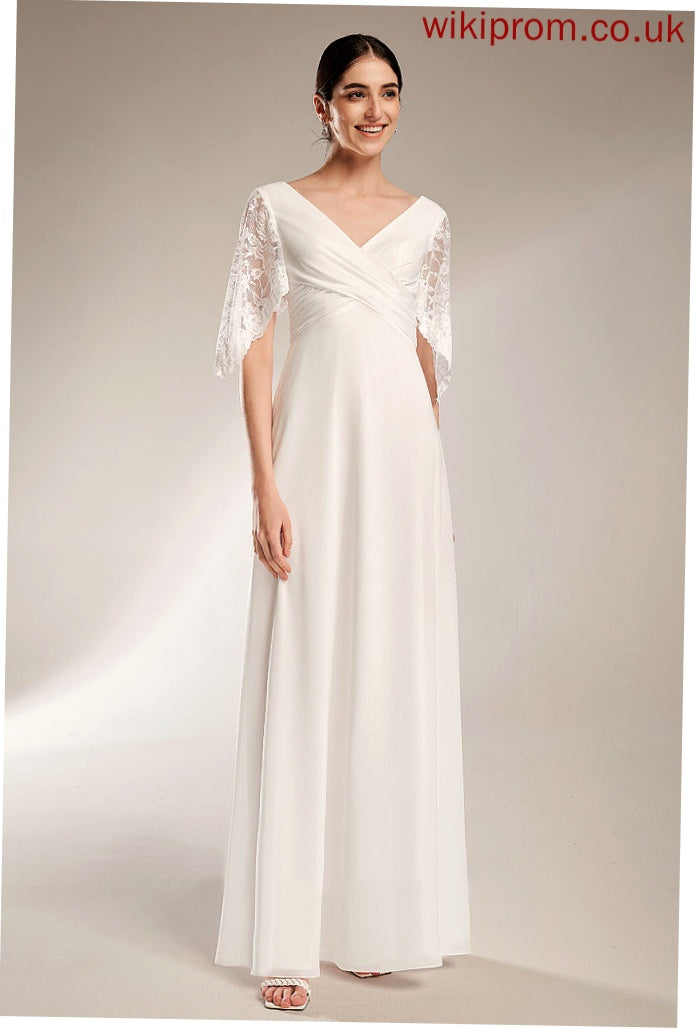 Wedding Chiffon Lace Sheath/Column V-neck With Wedding Dresses Dress Floor-Length Rylee