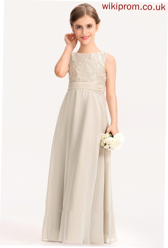 With Chiffon Ruffle Neck Lace Junior Bridesmaid Dresses A-Line Ryann Scoop Floor-Length