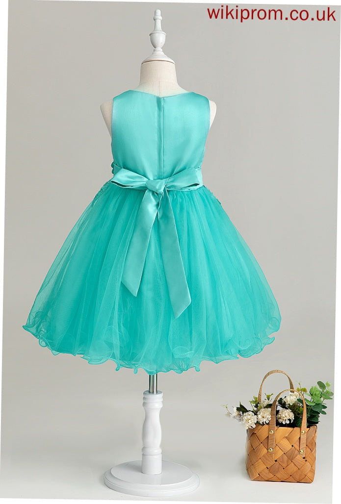 Scoop Flower Girl Dresses Elianna Knee-length Satin/Tulle/Lace A-Line Flower(s) - Neck Sleeveless With Girl Flower Dress