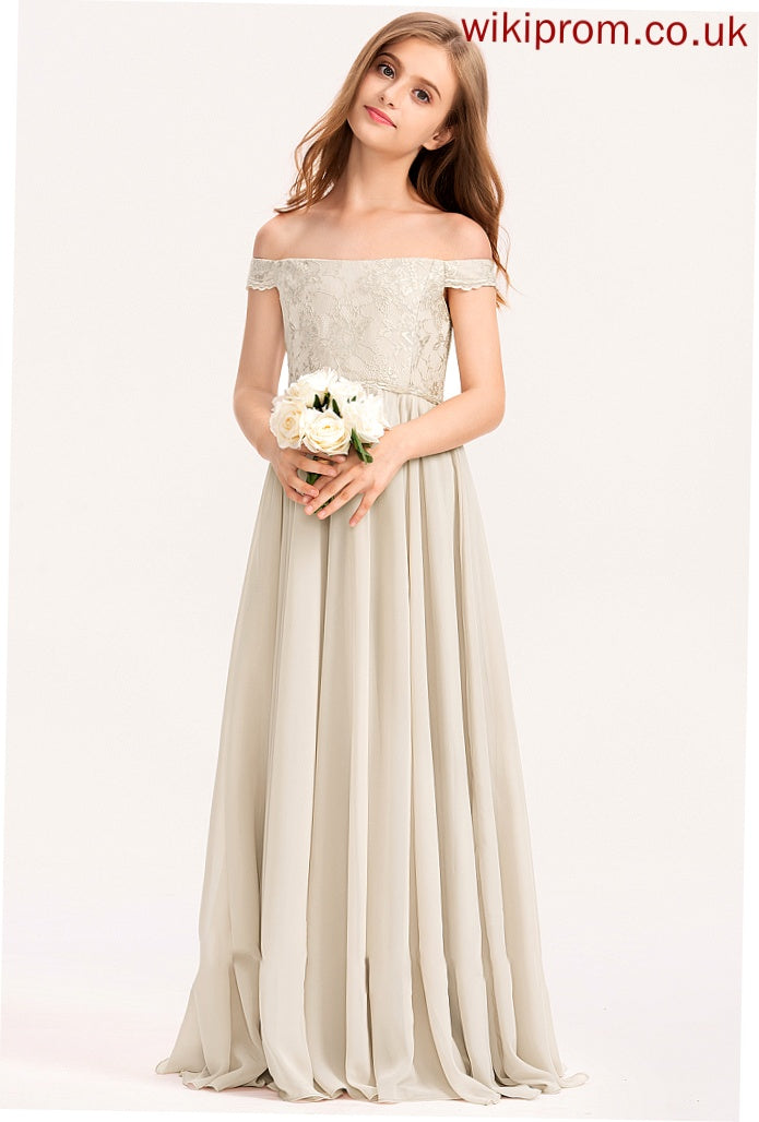 Floor-Length Off-the-Shoulder Lace Chiffon A-Line Junior Bridesmaid Dresses Gladys