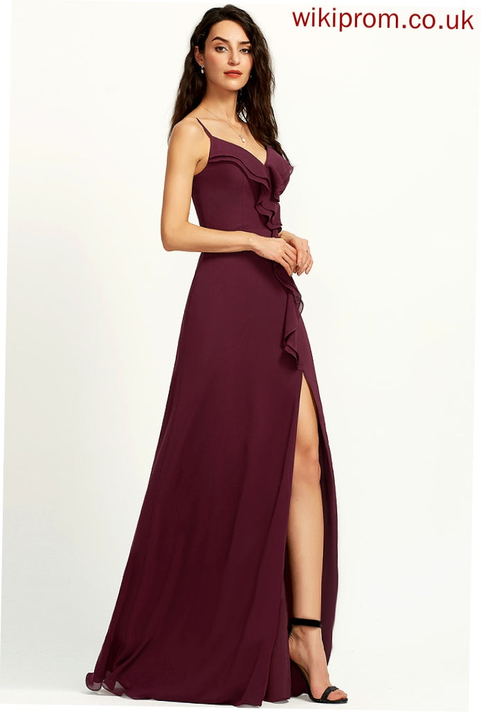 Ruffle With Chiffon Prom Dresses V-neck Sheath/Column Brisa Floor-Length